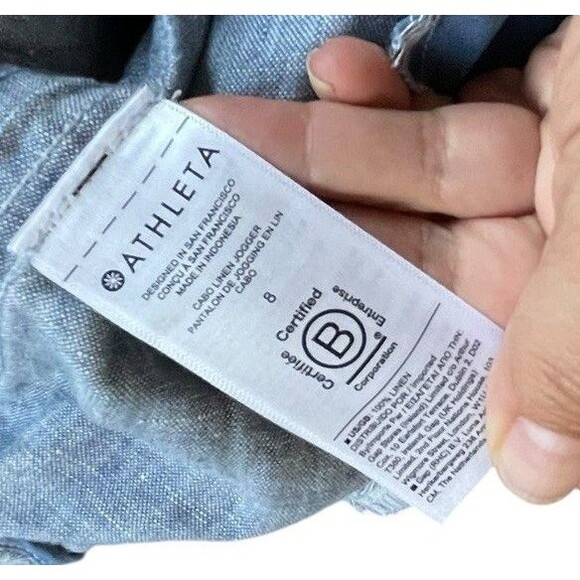 ATHLETA‎ Women's Size 8 Chambray  Cabo 100% Linen Jogger Pants Drawstring Waist - Picture 9 of 10